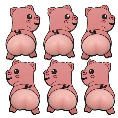 우람상점 3D 실리콘 엉덩이 문콕방지 차량용 스티커, 1개, 돼지6입