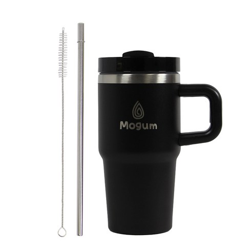 모굼 보온 보냉 대용량 손잡이 스텐 텀블러, 1개, 600ml, 블랙
