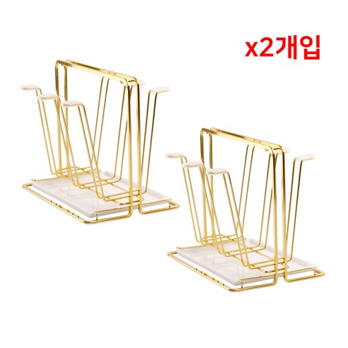 6구 컵걸이 컵건조대 2개입 세트 실리콘 물받침대 포함 주방 컵꽂이, 2개, 골드