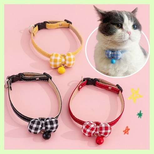 고양이 리본 방울 목걸이, 1개, 블루