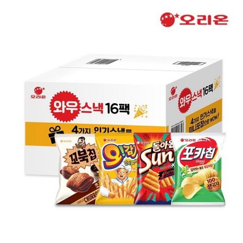 오리온 와우스낵 선물세트 16팩, 포카칩 + 꼬북칩 + 오감자 + 돌아온썬칩, 1세트