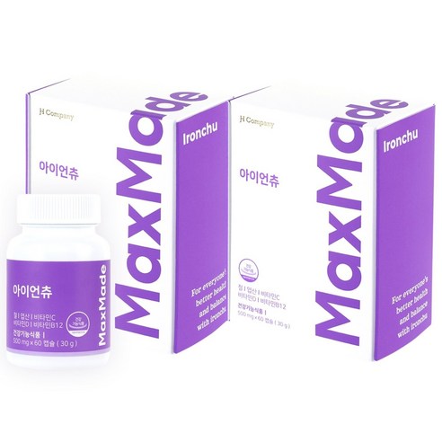 맥스메이드 아이언츄 어린이 철분제 비헴철 철분 엽산 비타민C 젤리 츄어블 4개월, 60정, 2박스