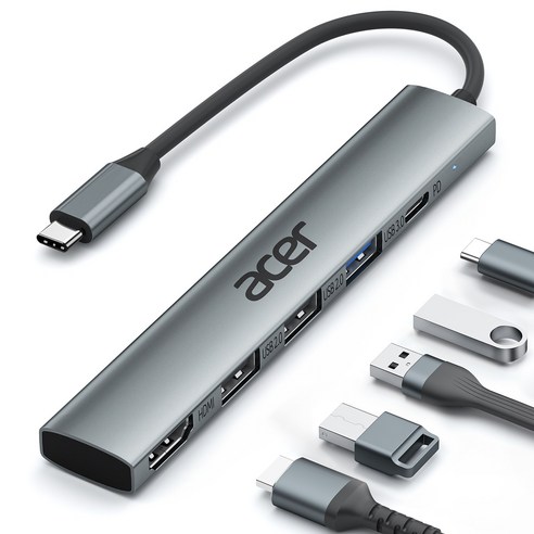에이서 5포트 USB 3.0 C타입 PD100W 멀티허브 UC503, 1개, 은색 (길이15cm)