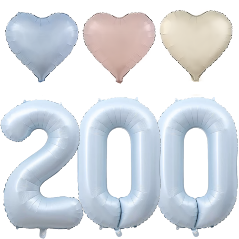 파파 파티 대형 하늘색 숫자 풍선 세트 기념일 생일, 1세트, 하늘 200 + 크림 하트 3p