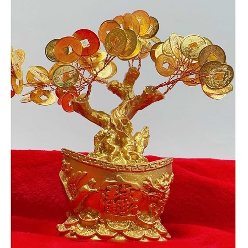 發財樹 搖錢樹 實心波麗 重量感十足 7吋元寶底座 招財風水擺飾 PL0004, 7吋元寶發財樹PL0004 - 傳統工藝品 | 酷澎