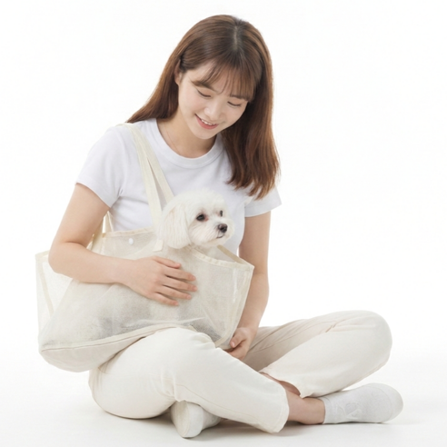 반려동물 이동가방 여름 캐리어 외출 이동장, 1개, 아이보리