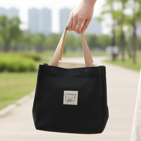 리치팡 사계절 직장인 도시락 가방, 블랙 블랙
