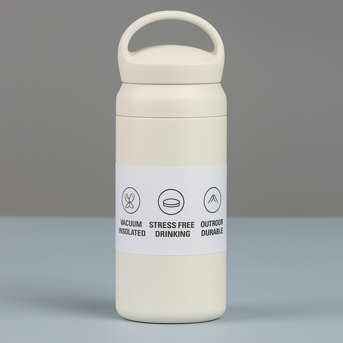 레디박스 손잡이 스탠 텀블러 진공 보온 보냉 이중컵 캠핑용 물병 아이스 워터보틀, 1개, 350ml, 아이보리