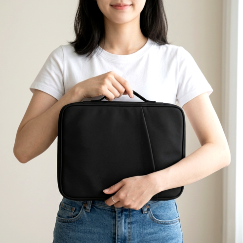 쏙쏙홈즈 수납포켓 손잡이 방수 태블릿 파우치, 블랙, 1개