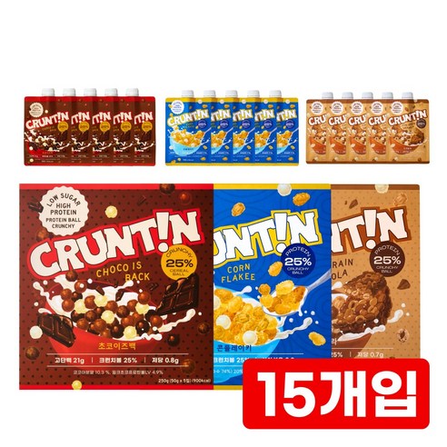 [본사공식몰] 크런틴 단백질쉐이크 BEST 세트 초코이즈백 콘플레이키 오곡놀라 크런치볼 25%, 250g, 3박스