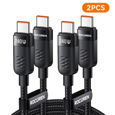 Rocoren PD 240W 유형 C 케이블 USB C-C 날짜 케이블 100W C to C 타입케이블, 2개, 검은색, 1m