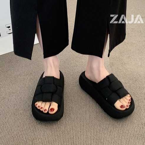 ZAJA 여성 여름 통굽 키높이 슬리퍼 짜임 쿠션 논슬립 데일리 실내외