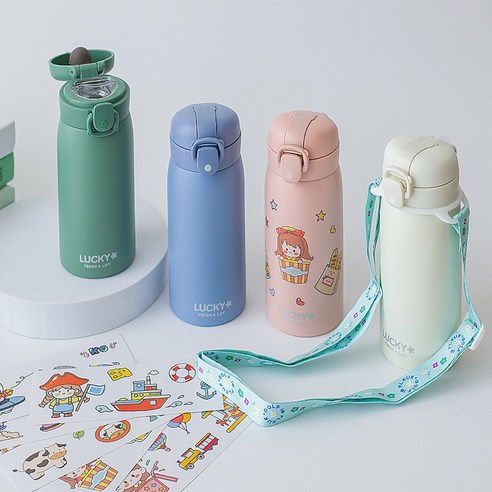 프레쉬어랏 럭키 원터치 보온보냉 스텐 미니텀블러 + 스티커 + 스트랩 후기 분석 - 색상별 제품 라인업