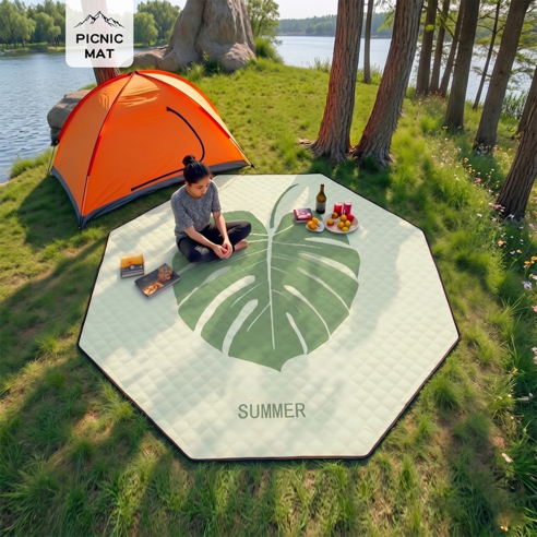 PICNIC MAT 팔각형 캠핑 매트 방습 매트 도톰 아웃도어 방수 캠핑 텐트 매트, 녹색