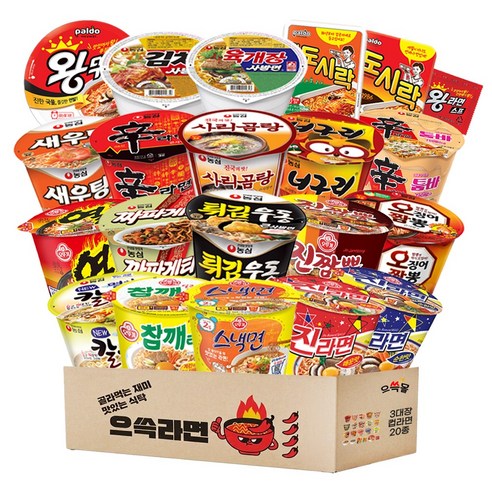 3대장 컵라면 세트 농심 오뚜기 팔도 신라면 새우탕 튀김우동 짜파게티 너구리 사리곰탕 오징어짬뽕 툼바 진라면 스낵면 열라면 참깨라면 진짬뽕 도시락 왕뚜껑 사발면 육개장, 1박스