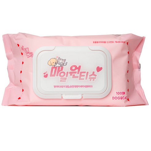 매일 원 물티슈 애견티슈 강아지 고양이 겸용 저자극 무향 엠보싱 발티슈 반려동물 티슈, 10개, 100개입