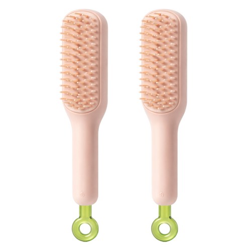 카로히포 원터치 엉키지 않는 머리빗, 2개, 핑크