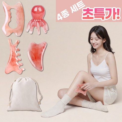 이화생활 4종 괄사 두피 문어 마사지기 경락 바디 하트 팔뚝 전신 마사지, 피치글로우, 1개