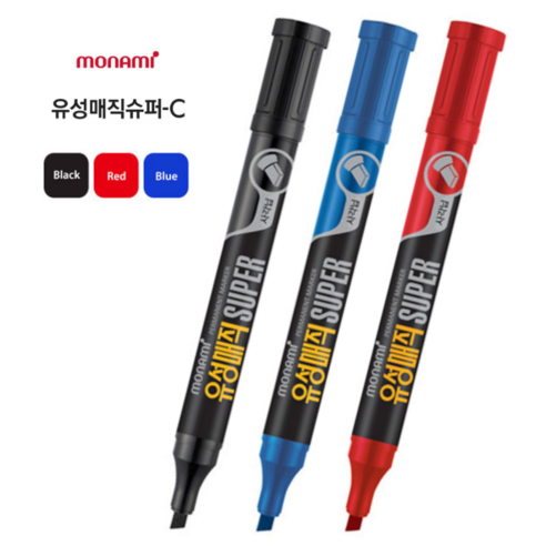 LABU 슈퍼 유성매직 슈퍼 사각닙, 1팩, 검정+파랑+빨강