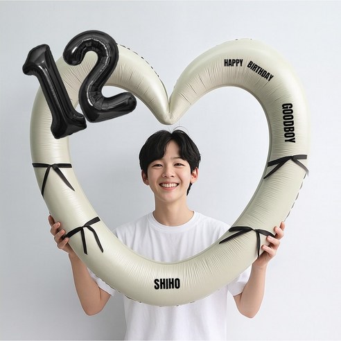 해피제이니 블랙 숫자 하트프레임 풍선 생일파티용품세트(프리레터링 시트지 포함) 포토존, 1세트, 12 크림하트