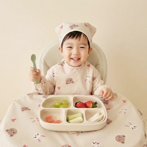 아이레빗 국내생산 유아용 아기 민소매 식탁일체형 자기주도 방수 턱받이 풀커버 나시, 1개, 1개입, 풀커버 나시_하트