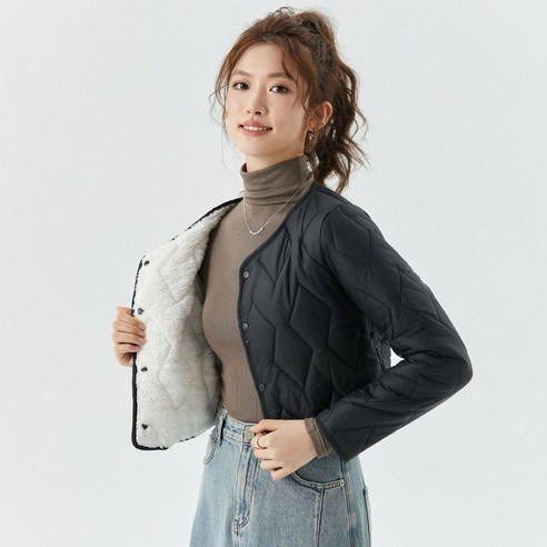 여성 패션 기묘 숏 크롭패딩 보온 안감 SH1268