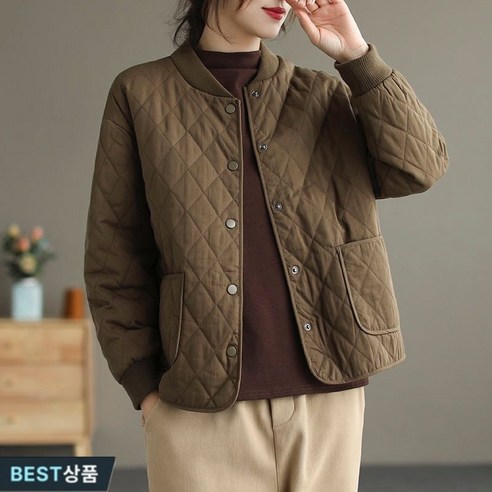 타임퓨어 여성 얇은누빔패딩 숏경량패딩자켓 루즈핏 여자 퀼팅자켓 겨울 아우터 보온과