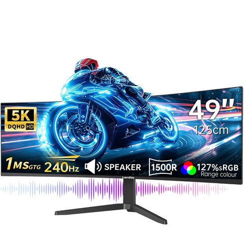 LarmTek 게이밍 모니터 27인치 34인치 49인치 울트라와이드 FHD/QHD/WQHD/4K/DQHD/5K 165Hz/240Hz 커브드 화면 고주사율 내장스피커 높이조절 스탠드, 125cm, 49inch 5K 240Hz