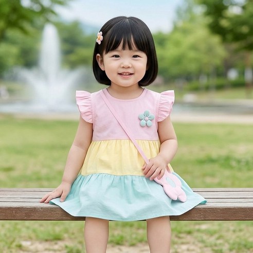 몽실이 플라워장식 파스텔원피스