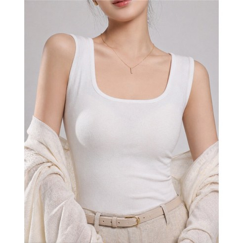 디즈마 부유방커버 여성 골지 나시 스퀘어넥 스판 나시티