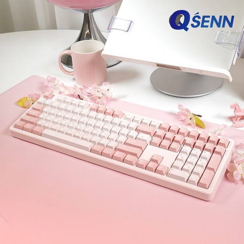 큐센 PBT 풀윤활 가스켓 유무선 기계식 키보드 하이무 저소음 핑크솔트축, 벚꽃, Q108, 제조사축
