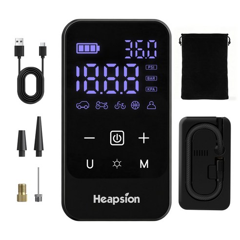 7200mAh 휴대용 무선 차량용 에어펌프 타이어 공기압 주입기 다용도, 블랙, 1개