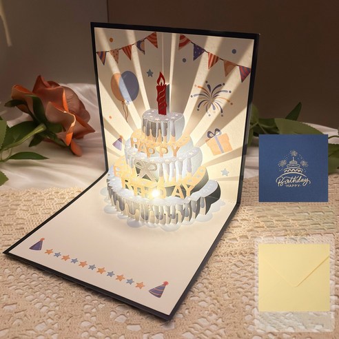 모아무어 축복담아 입체 멜로디 생일카드, 1개, 네이비