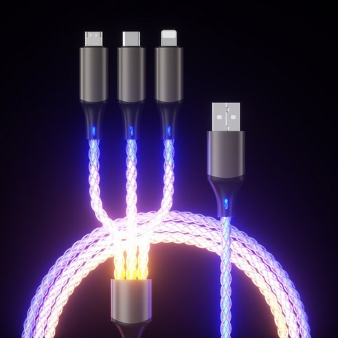 3in1 RGB 브리딩 LED 발광 케이블 숨쉬기 케이블 앰비언트라이팅 Type-C 라이트닝 micro USB