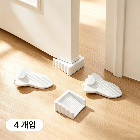 원터치 도어스토퍼 1 세트 (물고기형 2개 + 사각형 2개) 문닫힘방지 고정 도어스토퍼, 화이트, 4개