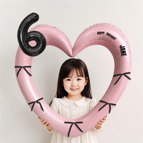 해피제이니 블랙 숫자 하트프레임 풍선 생일파티용품세트(프리레터링 시트지 포함) 포토존, 1세트, 6 핑크하트