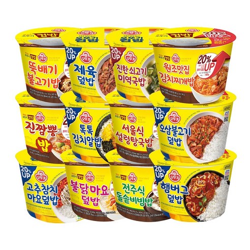 오뚜기컵밥 12종 고추참치마요덮밥+진짬뽕밥+뚝배기불고기밥+불닭마요덮밥+톡톡김치알밥+제육덮밥+전주식돌솥비빔밥+서울식설렁탕국밥+진한쇠고기미역국밥+햄버그덮밥+오삼불고기덮밥+원조맛집김치찌