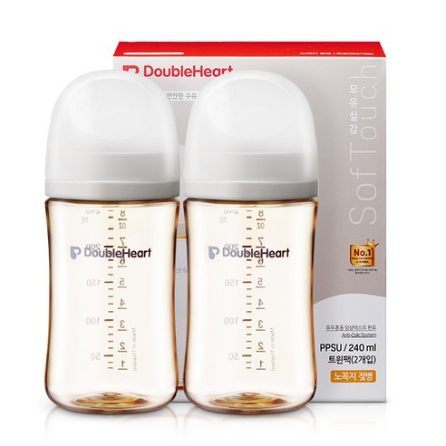 더블하트 모유실감 3세대 PPSU 노꼭지 젖병 트윈팩, 오후의베이지, 240ml, 1개