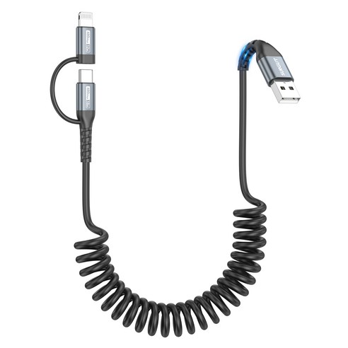 SUNGUY 2in1 A to C타입/아이폰 라이트닝 멀티 고속 충전 케이블 480Mbps MFI 인증, 1개, 그레이, 1.5m