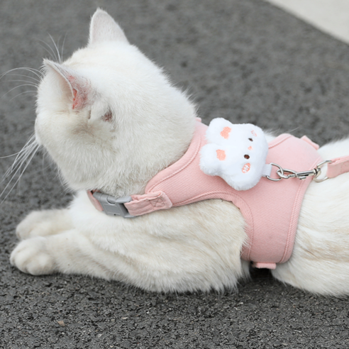 고양위들 하네스 리드줄 세트 고양이, 1개, 분홍