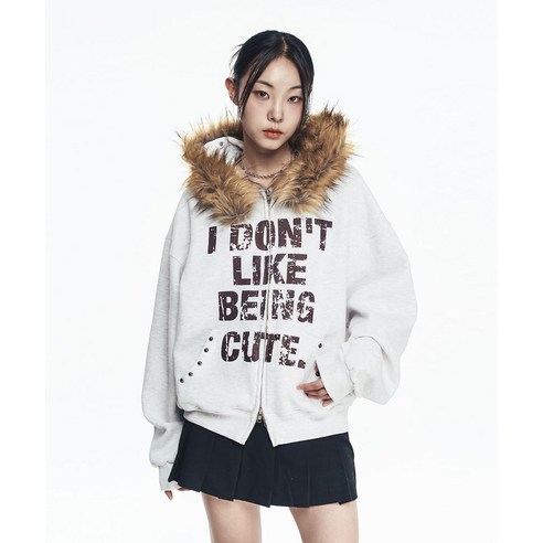 [이지노이지] 크롭 퍼 후드 집업 - 아이보리