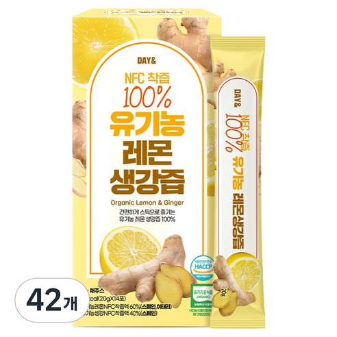 데이앤 착즙100% 유기농 레몬생강즙, 20ml, 42개