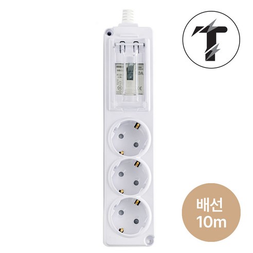 탭앤탭 고용량 멀티탭 4000W 에어컨 히터 건조기 세탁기 인덕션 대형가전 배선차단/누전차단 3구, 1개, 배선차단 화이트 3구, 10m