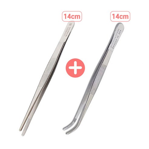다육이 원예용 식물 핀셋 [일자형 무구핀셋 14cm+곡선형 무구핀셋 14cm], 1개