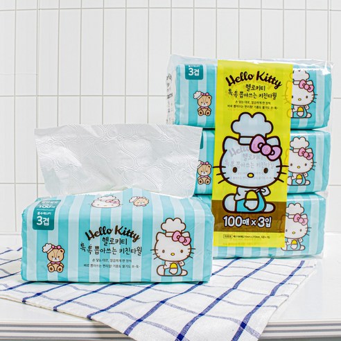 헬로키티 뽑아쓰는 천연펄프 키친타올 톡톡 100매 100개입, 6개 실사용 후기 | 효과 있을까? - 상품 이미지 3