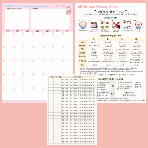 베베맘랩 아기 이유식 달력 일지 올인원가이드 큐브체크리스트, 1개, 파스텔핑크