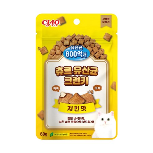 이나바 챠오 츄르 유산균 크런키 겉바속촉 고양이간식 유통기한 26년 11월, 치킨, 60g, 1개