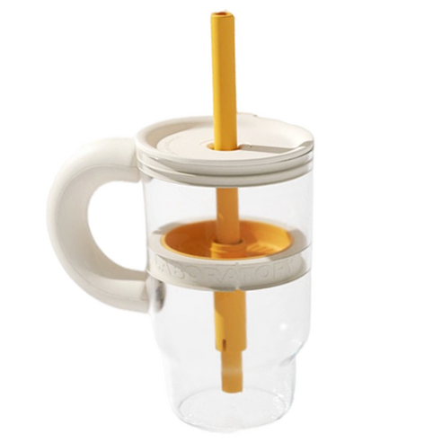 차코랩 거름망이 달린 스트로 투명 텀블러 960ml, 화이트 + 옐로, 1개