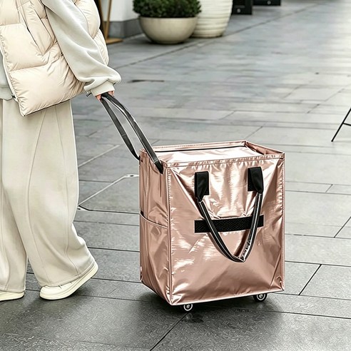 쇼핑카트 바퀴달린 접이식 장바구니카트 대용량 방수 가볍고 휴대 다기능 쇼핑캐리어, C03-로즈 골드, 1개
