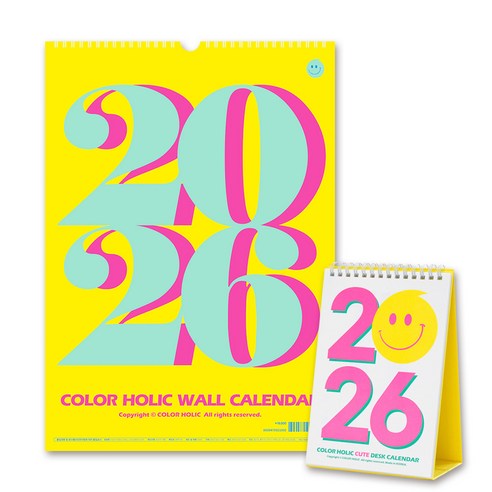 2026 컬러홀릭 월 캘린더 1개 + 2026 컬러홀릭 큐트 데스크 캘린더 1개 1세트
